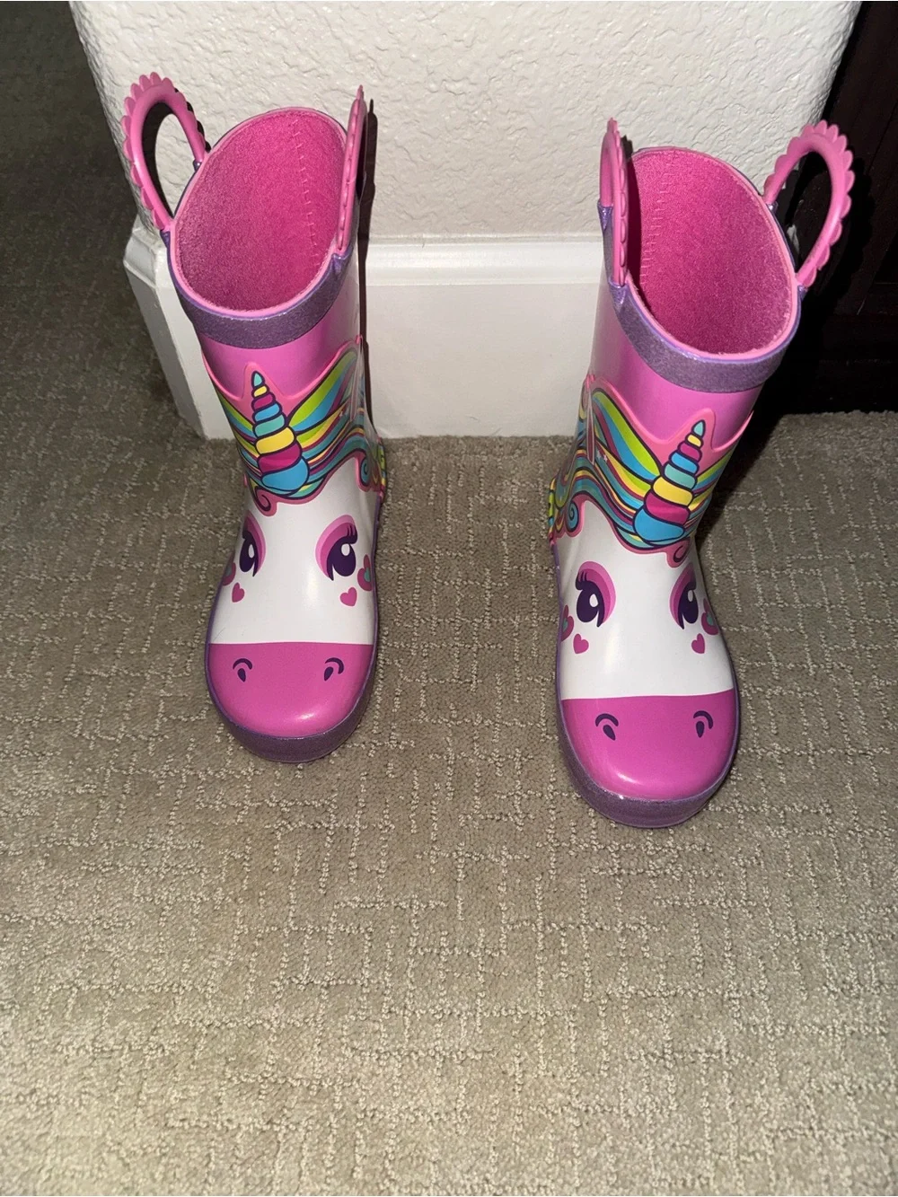 Kids Pink Unicorn Rain & Snow Boots with Easy Pull Handles
